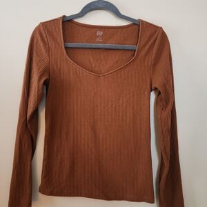 GAP Women's Brown Ribbed Long Sleeve Top